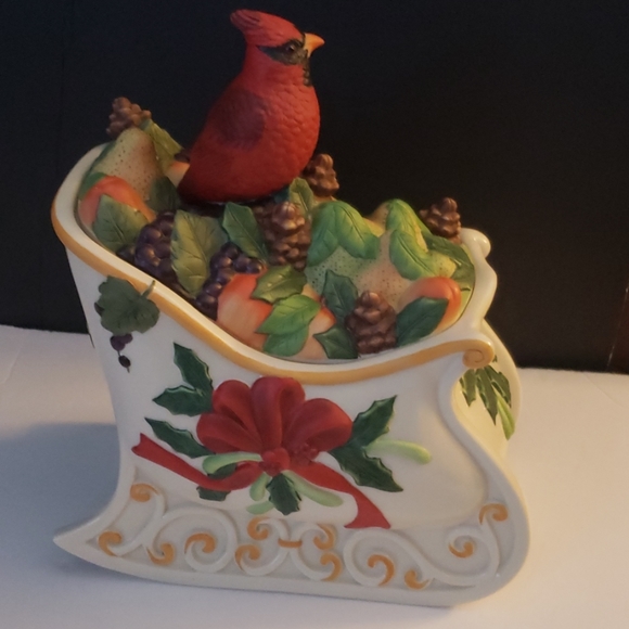 Lenox Sleigh Cookie Jar Cardinal DAMAGED